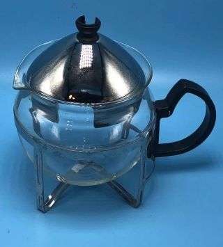 Vtg Mid - Century Modern Glass Coffee Pot Carafe Silver Metal Color Accents