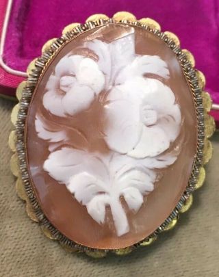 Antique Victorian Jewellery Gorgeous Carved Real Shell Flowers Cameo Brooch