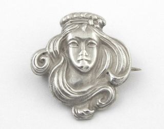 C.  1900 - Antique / Art Nouveau Sterling Silver Top Figural Pin / Brooch