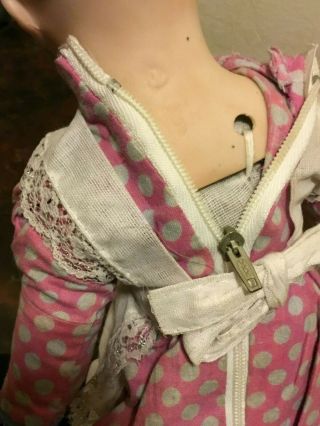 Vintage Bisque Porcelain Doll Pink Polka Dots Dress Blond Hair Collector ' s Doll 2
