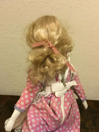 Vintage Bisque Porcelain Doll Pink Polka Dots Dress Blond Hair Collector ' s Doll 3