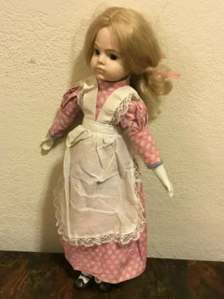 Vintage Bisque Porcelain Doll Pink Polka Dots Dress Blond Hair Collector ' s Doll 6