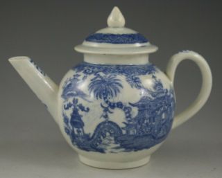 Antique Pottery Pearlware Blue Transfer Curling Palm Pattern Miniature Teapot