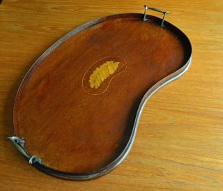 Vintage kidney shaped mahogany Butler ' s tray 5