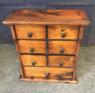 Antique Apprentice Piece Provincial Table Top Miniature Chest Of 7 Drawers