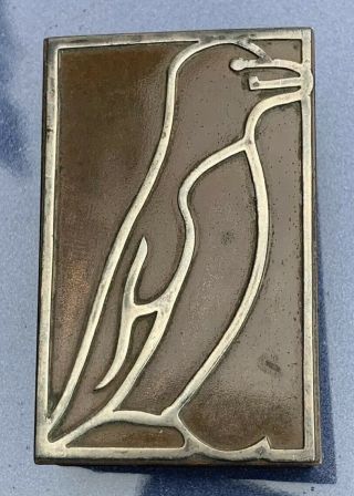 Antique Arts And Crafts Sterling Silver On Bronze Penguin Matchbox Silver Crest