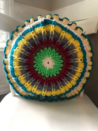 Vintage Pretty Crochet Round Throw Bed Or Couch Pillow 20”