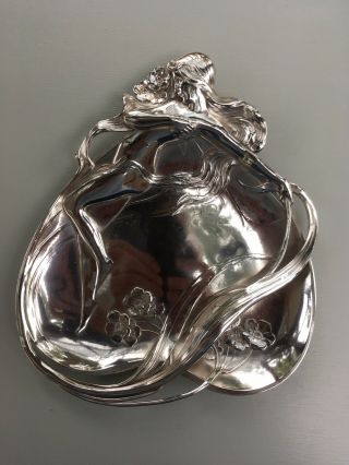 Wmf Art Nouveau Figural Silver Plated Card Tray