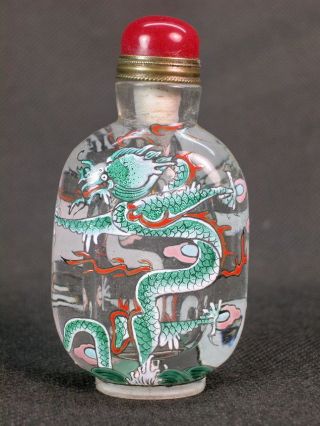 Chinese Two Dragon Hand Painted Peking Glass Snuff Bottle