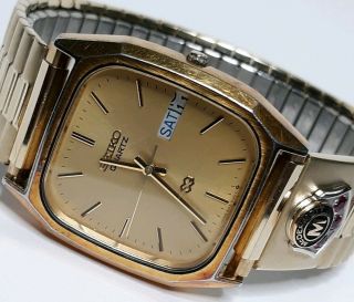 Vintage Seiko 8123 Mens Dress Calender 5 Jewels Watch Gold Mcdermott Billiards