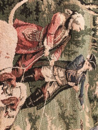 Antique French Tapestry Wall Hanging 53” x 19” Nobility on a Hunt In the Forest 4
