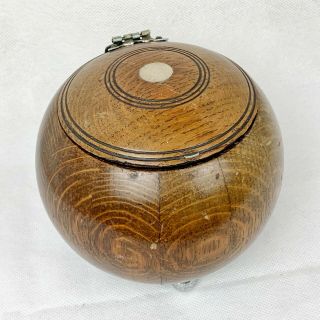 Antique Wooden Wood Treen Crown Green Bowling Ball Tea Caddy