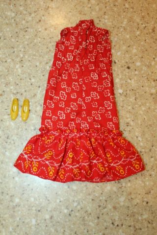 Vintage Barbie Francie Yellow Buckle Squishy Shoes Japan & Red Dress