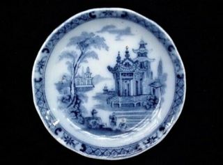 Antique Royal Doulton Madras English Flow Blue China Butter Pat Chip Plate Dish