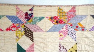 Vintage 1930 ' s Handmade Hand Stitched Feed Sack 8 Point Star Quilt - 86 
