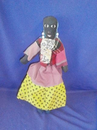 Vintage Caribbean Souvenir Cloth Folk Art Black Girl Doll Circa 1950s 14 Inch 2
