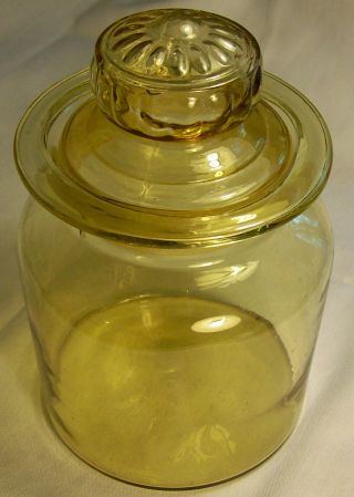 Antique Amber Glass Storage Jar/canister With Lid Ca.  1900 7.  25 " H Mold - Blown