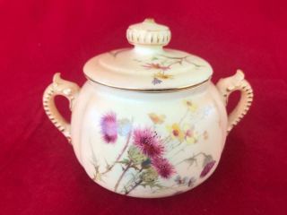 Fine Antique Royal Worcester Porcelain Hand Painted Lidded Sugar Bowl.  C1895.