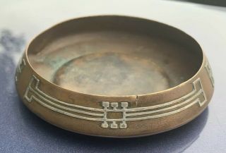 Antique Arts And Crafts Sterling Silver On Bronze Deco Ash Tray