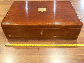Large Antique Mahogany Collectors Box With Lift Out Tray,  Lock & Key
