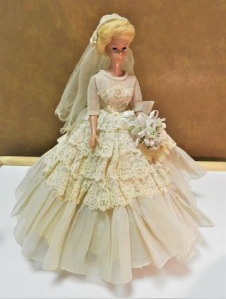 Barbie - Sized Ooak Vintage Wedding Dress Veil Bouquet Handmade Detailed