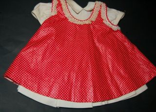 Tagged Vintage 2 Pc Wht Dress Red Pinafore For Madame Alexander Kelly Doll 1960s