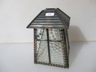Vintage Metal Porch Garden Lantern Light Shade Lamp Antique Glass Panel Old Deco