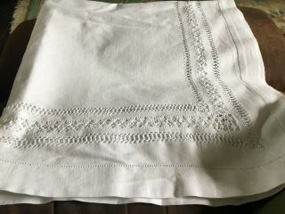 Vintage Tablecloth With Open Work And Pulled Thread All Round 32”sq
