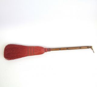 Vintage Primitive Hearth Broom With Red Sorghum Bristles 35 "