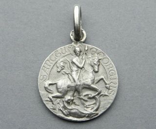 Antique Religious Silver Pendant.  Saint George Slays The Dragon.  By Tricard.