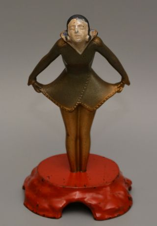 Art Deco Spelter Cold Painted Dancing Girl On Japanese Negoro Lacquerware Base