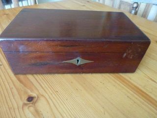 Useful Antique Victorian Mahogany Wooden Box With Brass Fittings