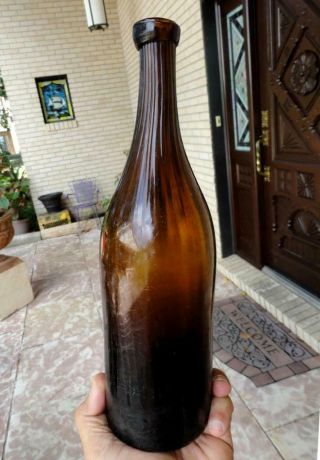 Rare Antique Mid - Western Swirl Open Pontil Amber Whiskey Bottle Mid - 1800’s