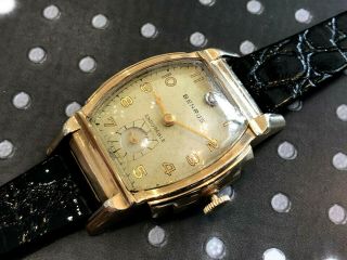 Vintage Benrus Men Wristwatch Art Deco Stepped Case Gold Filled Steel Back