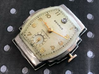 Vintage Benrus men Wristwatch Art deco stepped case gold filled steel back 2