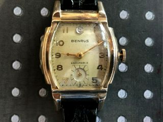 Vintage Benrus men Wristwatch Art deco stepped case gold filled steel back 3