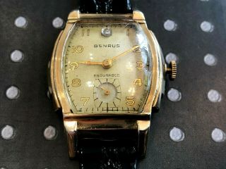 Vintage Benrus men Wristwatch Art deco stepped case gold filled steel back 5