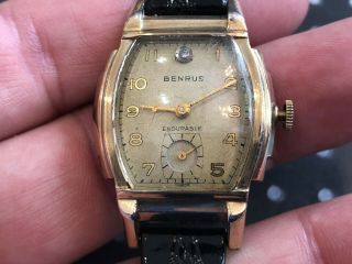 Vintage Benrus men Wristwatch Art deco stepped case gold filled steel back 7