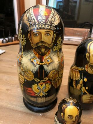 Vintage Russian Large Hand Painted Nesting Dolls Complete Set Of 10