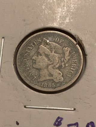 Antique 1865 3 - Cent Piece Nickel - Very Fine,  ?