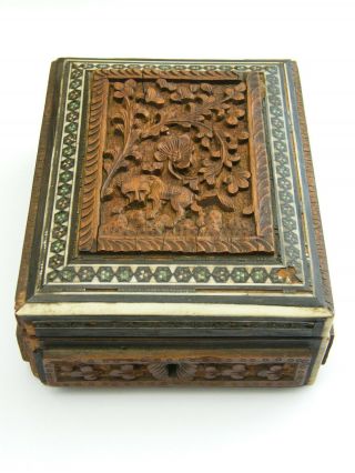 Antique - Colonial Carved Vizagapatam Pocket Watch Display Safe Box - C1880 