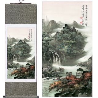 Home Decor Chinese Silk Scroll Painting Mountain Scenery Ink Painting Decoration