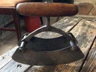Vintage Antique Primitive Metal Blade Food Chopper Wood Handle Kitchen Tool Farm