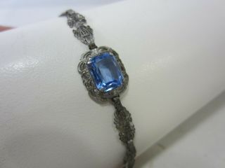 Antique Art Deco Sterling Silver Bracelet W/blue Stone