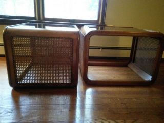 Retro Rattan And Wood End Tables - Set Of 2 - Pick Up Only