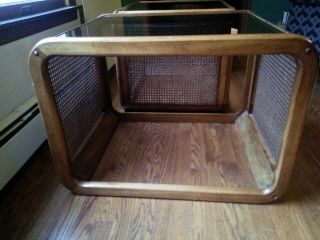 Retro Rattan and Wood End Tables - Set of 2 - PICK UP ONLY 4