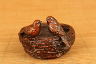 true to life old boxwood bird ' s - nest statue table home decoration noble gift 3