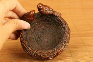 true to life old boxwood bird ' s - nest statue table home decoration noble gift 4
