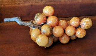 Vintage Alabaster Marble Stone Grapes With Wood Stem