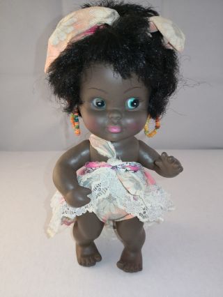 Vtg Black Afro - American Rubber 8 1/2 " Doll Black Hair - Blue Eyes - Jointed